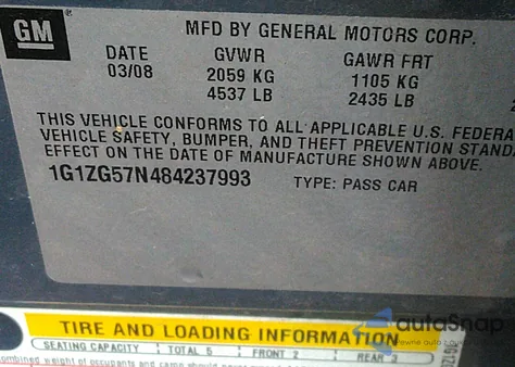 2008 Chevrolet Malibu Ls z USA, uszkodzony, nr VIN 1G1ZG57N484237993